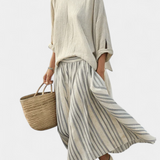 Casual Daisy set Oversize Majicom i Midi Suknjom s Leni Bambus Trakom Elegantan i Udoban Stil