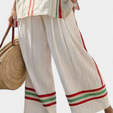 Mediterranski Laika set od bambusove platnene tkanine s elegantnim crvenim i zelenim prugama