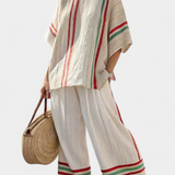Mediterranski Laika set od bambusove platnene tkanine s elegantnim crvenim i zelenim prugama