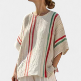 Mediterranski Laika set od bambusove platnene tkanine s elegantnim crvenim i zelenim prugama